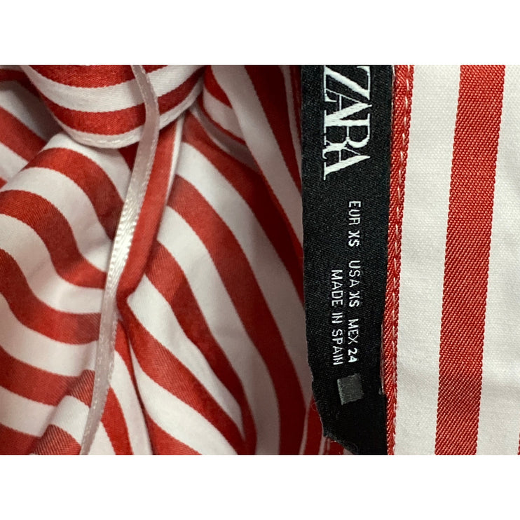 Zara Womens White Red Stripe Collar Long Sleeve Button Down Shirt Blouse Top XS