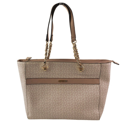 Guess Culkin Women's Beige Logo Monochrome Leather Shoulder Tote Bag Handbag OS
