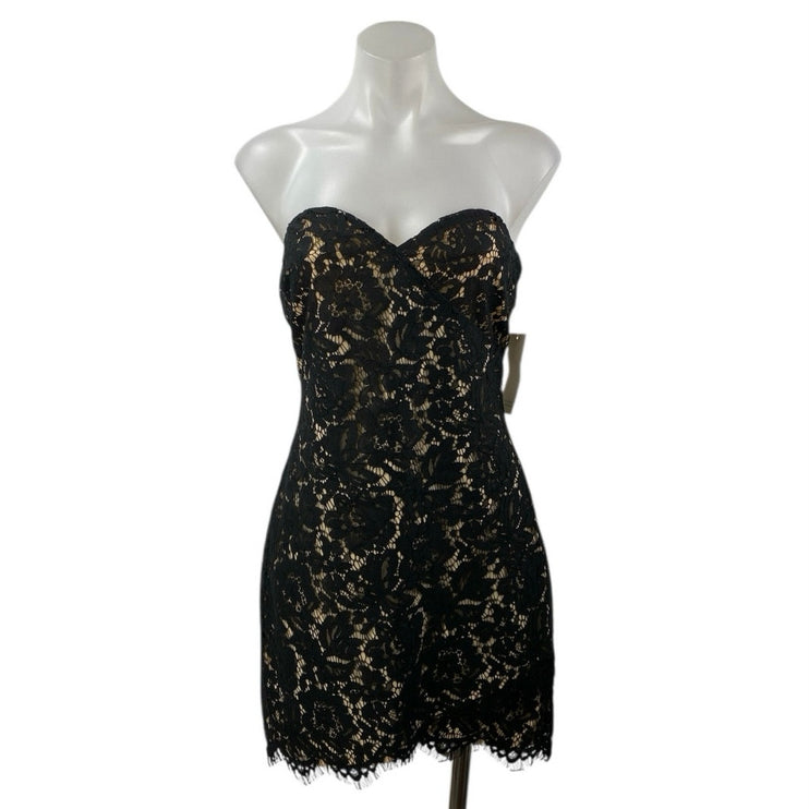 NEW Tobi Black Floral Lace Strapless Sweetheart Sleeveless Mini Sheath Dress L