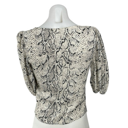 Reformation Eliana Snakeskin Animal Print V Neck 3/4 Sleeve Crop Blouse Top Sz S