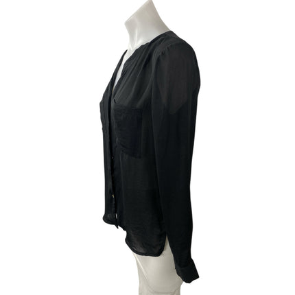 H&M Conscious Women's Black V Neck Long Sleeve Button Down Shirt Blouse Top Sz 2