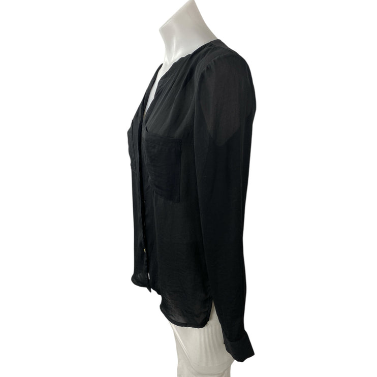 H&M Conscious Women's Black V Neck Long Sleeve Button Down Shirt Blouse Top Sz 2