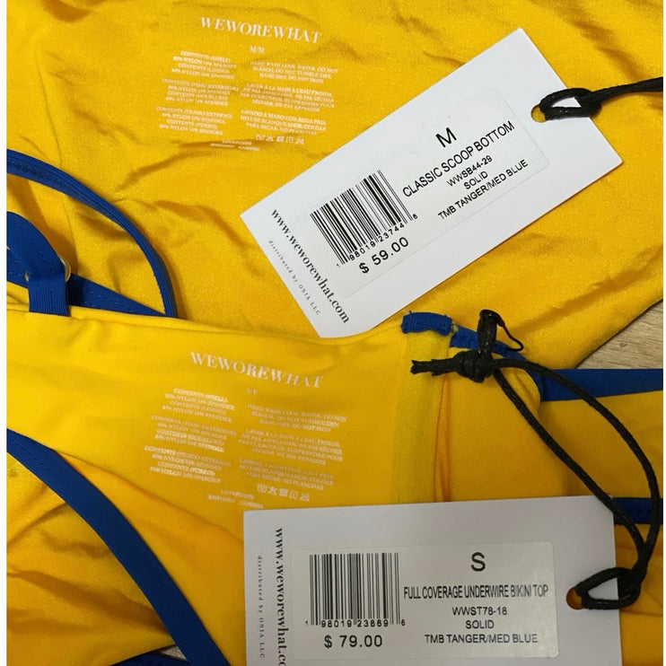 NEW WeWoreWhat Yellow Blue Classic Scoop Bustier 2 Piece Set Swimwear Size S/M