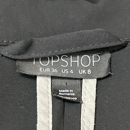 Topshop Women's Black Long Sleeves Notch Open Front Knee Length Vest Top Size 4