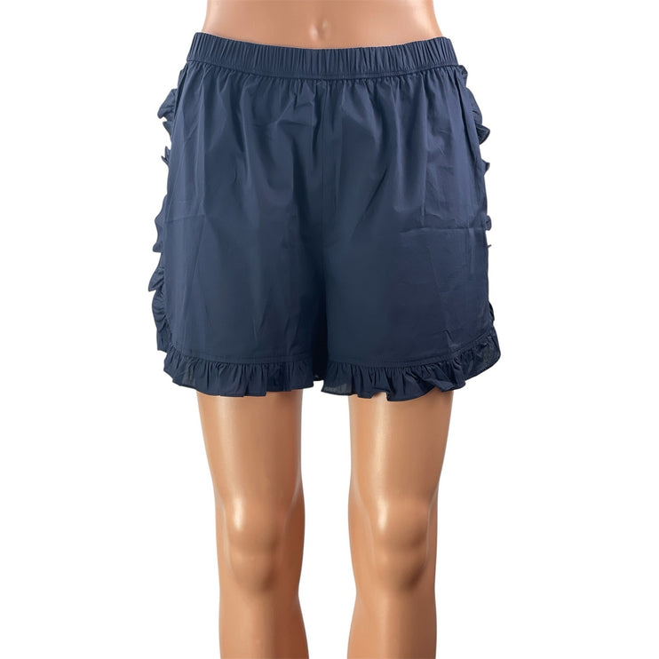 The Nature One Women's Navy Blue High Rise Ruffles Elastic Waist Lounge Shorts S