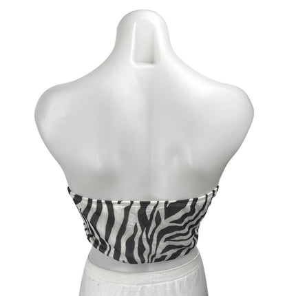 Princess Polly Black White Striped Zebra Halter Bandeau Tube Crop Top Size 6