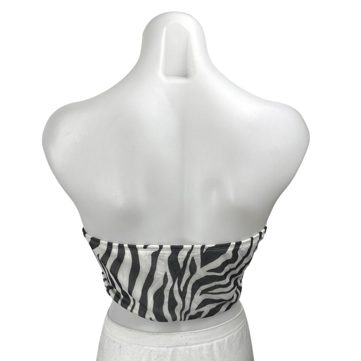 Princess Polly Black White Striped Zebra Halter Bandeau Tube Crop Top Size 6