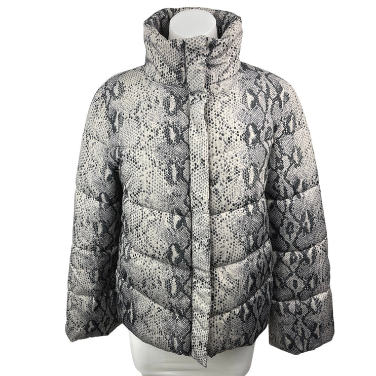 Betsey Johnson Womens Gray Snakeskin Winter Snow Ski Puffer Coat Jacket Size S