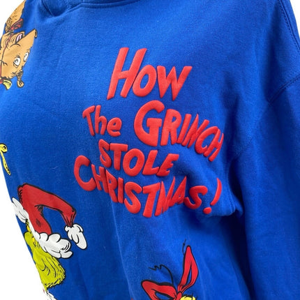 The Grinch Dr. Seuss Women's Blue Graphic Print Hoodie Hooded Sweatshirt Top M