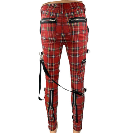 Tripp NYC Chaos Bondage Red Plaid Zipper Straps Skinny Trousers Pants Size 26