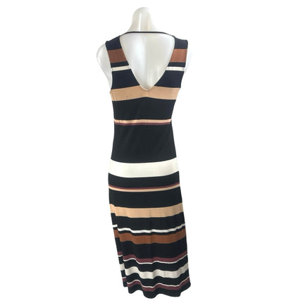 Fourteeth Place Stripe Ribbed Knit V Neck Sleeveless Maxi Tank Sheath Dress Sz S