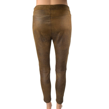 Free People Never Let Go Brown Faux Suede Leather Pull On Legging Pants Size 4