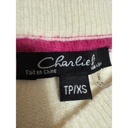 Charlie B Women's Cream White Knit Lace Up Long Sleeve V-Neck Sweater Top XS