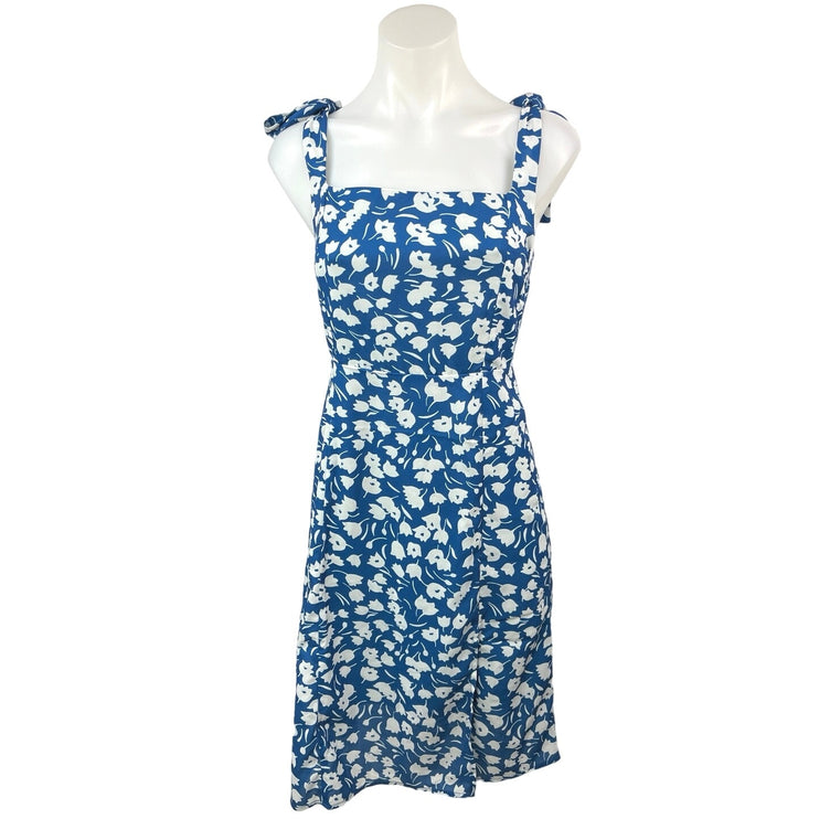 Commence Blue White Sleeveless Ruffle Tie Strap Smocked A Line Midi Dress Size S