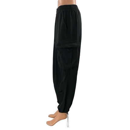 Zara Women's Black High Rise Parachute Baggy Cargo Jogger Trousers Pants Size M