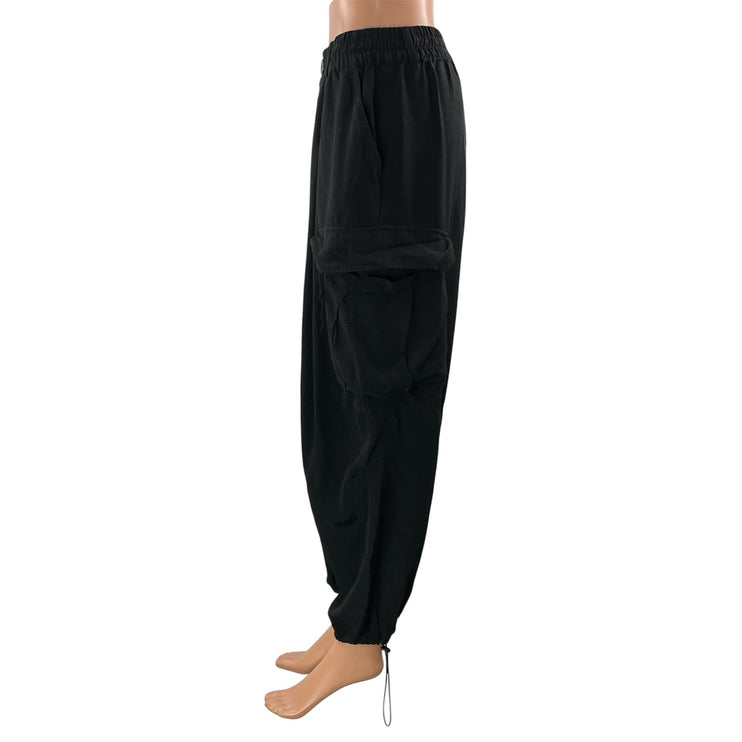 Zara Women's Black High Rise Parachute Baggy Cargo Jogger Trousers Pants Size M