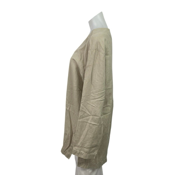 Vintage Giorgio Sant Angelo Beige Linen Long Sleeve Button Down Shirt Top Size M