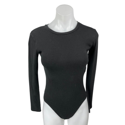 Zara Women's Black Long Sleeve Crew Neck Stretch T Shirt Bodysuit Top Size M
