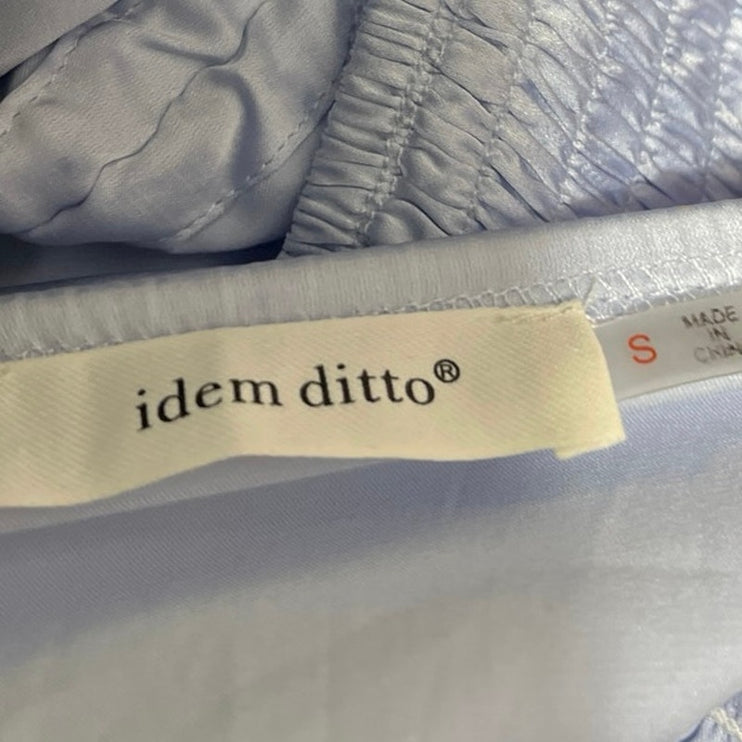 Idem Ditto Blue Silk Satin Sleeveless Smocked Ruched Cami Crop Top Size S