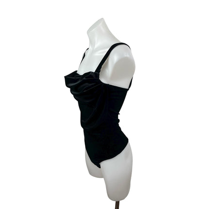 NEW MNG Mango Women Black Velvet Velour Cowl Neck Cami Tank Bodysuit Top Size S