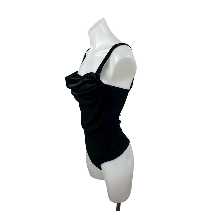 NEW MNG Mango Women Black Velvet Velour Cowl Neck Cami Tank Bodysuit Top Size S