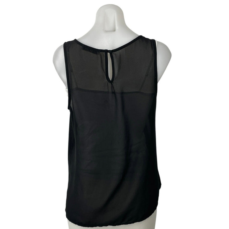 Chloe K Black Sleeveless Striped Colorblock Semi Sheer Tank Blouse Top Size S