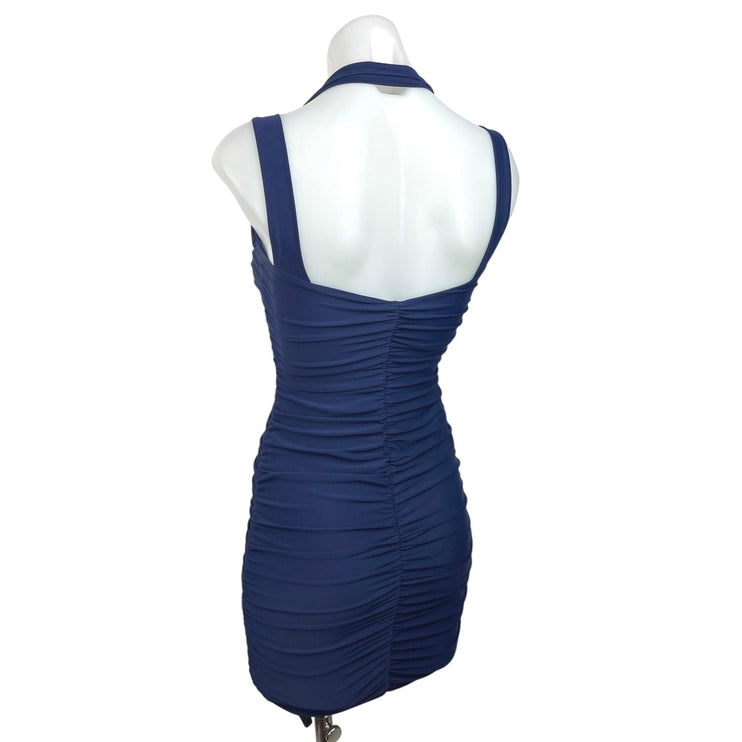 Tiger Mist Tilly Navy Blue Square Neck Ruched Fitted Mini Bodycon Dress Size XS