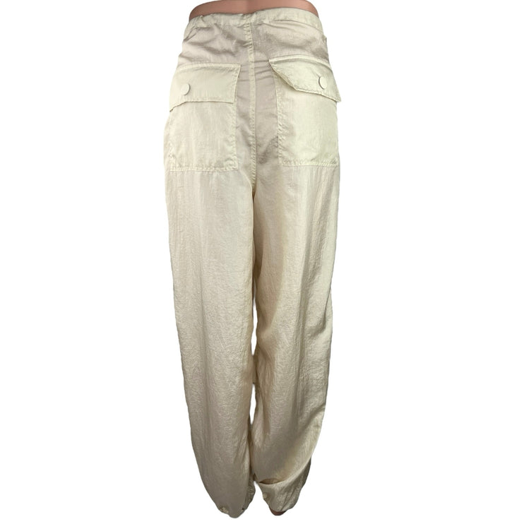 Steve Madden Cream Satin Silky Tapered Drawstring Windbreaker Parachute Pants S