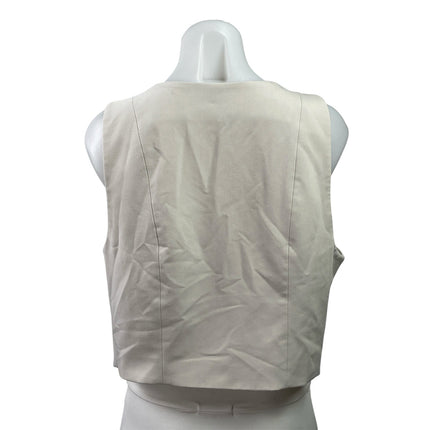 H&M Women's Cream Sleeveless Button Down V Neck Pocket Vest Tank Crop Top Size L