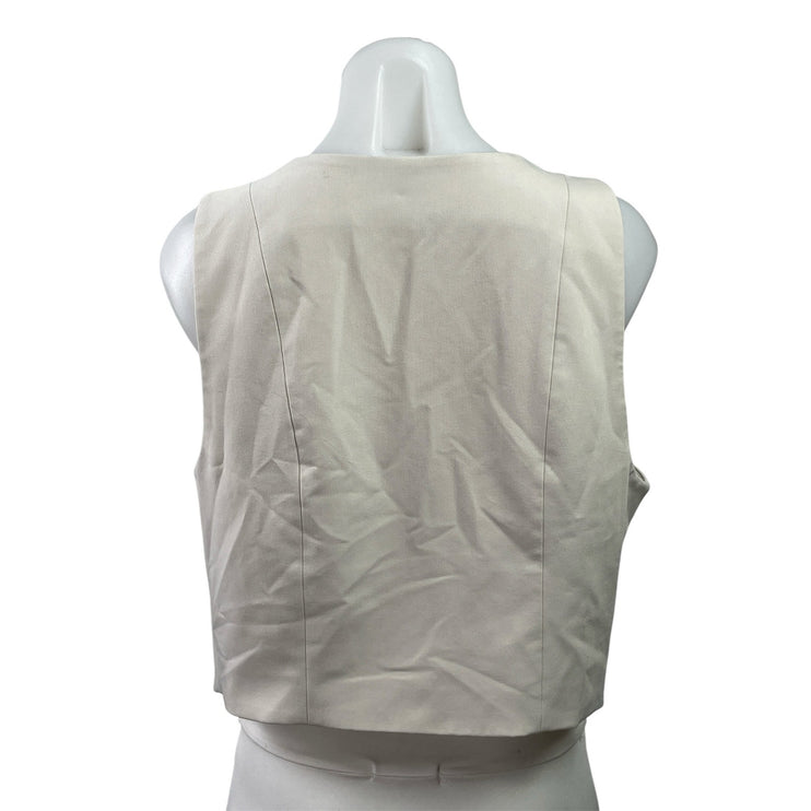 H&M Women's Cream Sleeveless Button Down V Neck Pocket Vest Tank Crop Top Size L