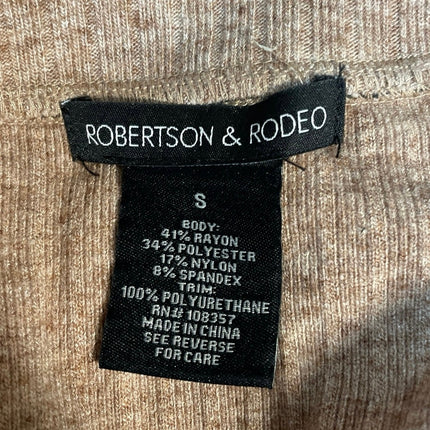 Robertson & Rodeo Tan Black Ribbed Knit V Neck Pocket Cardigan Sweater Top Sz S