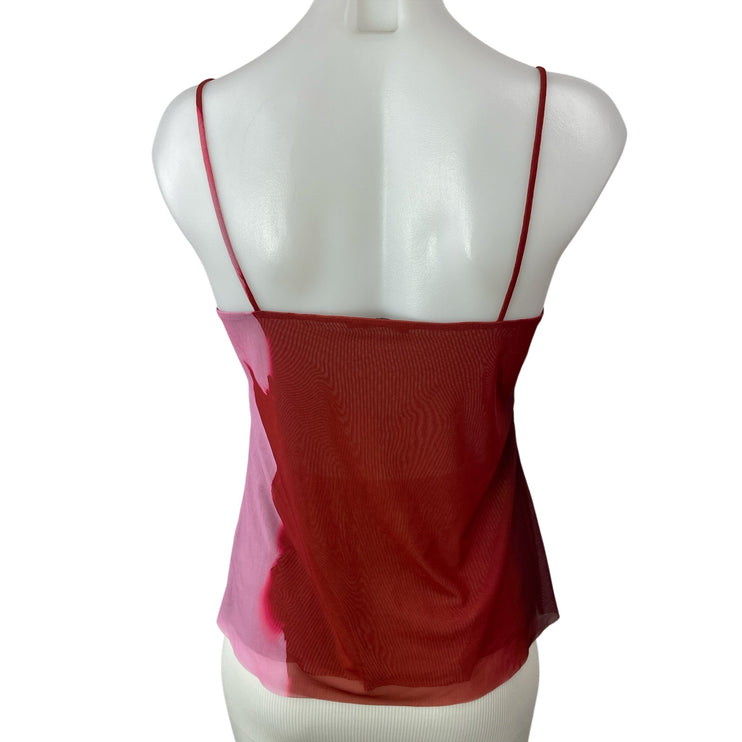 Zara Pink Red Colorblock Sleeveless Tie Knot Mesh Cami Camisole Tank Top Size M