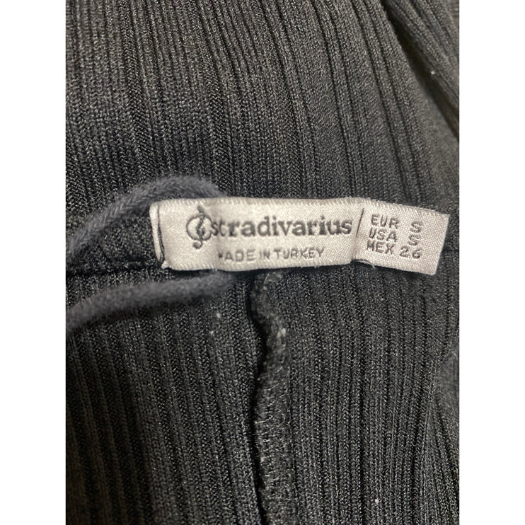 Stradivarius Black Short Sleeve Rib Knit Deep V Neck Faux Wrap Jumpsuit Size S