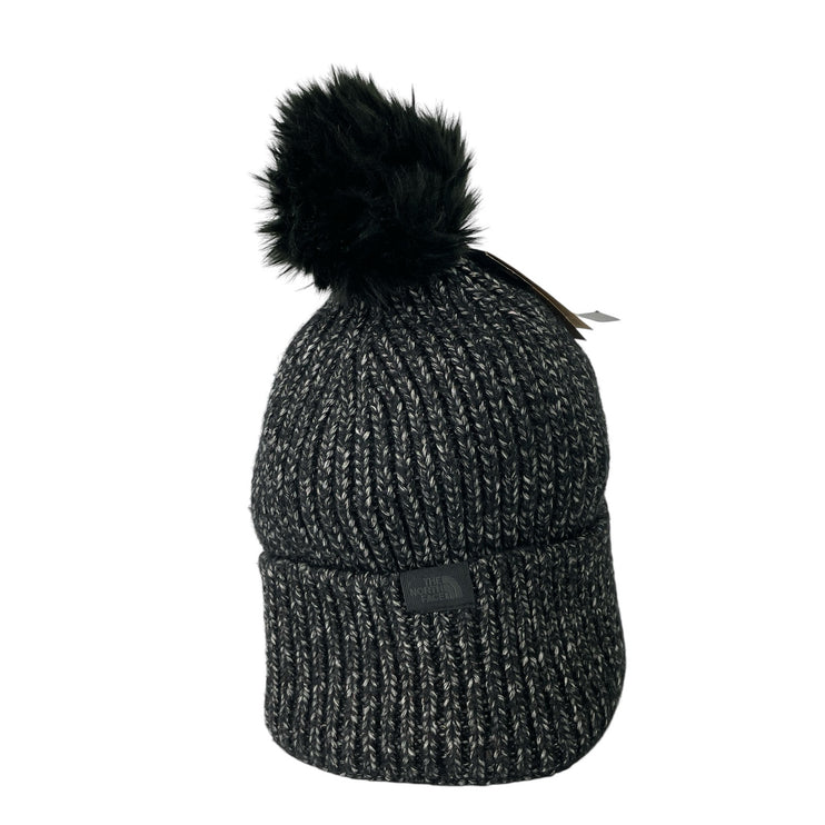 NEW The North Face Women's Black Faux Fur Knit Pom Pom Beanie Bonnet Hat Cap OS