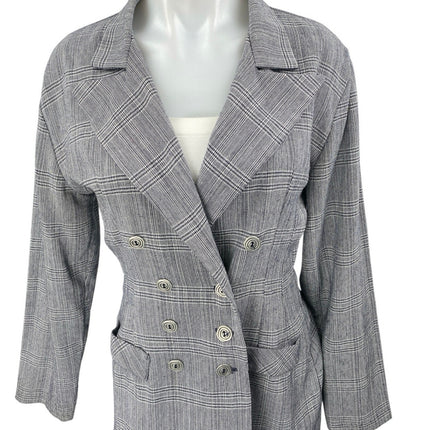 Paris Sport Club Women Gray Plaid Long Sleeve Double Breasted Blazer Jacket Sz S