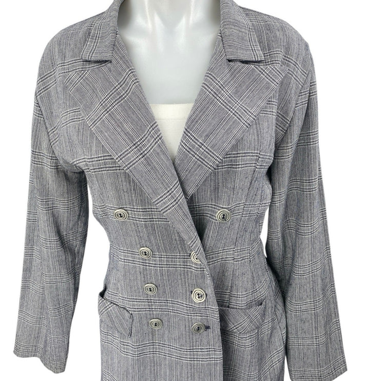 Paris Sport Club Women Gray Plaid Long Sleeve Double Breasted Blazer Jacket Sz S