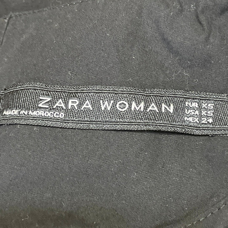 Zara Women's Black Long Balloon Sleeve Button Down Shirt Blouse Top Size XS