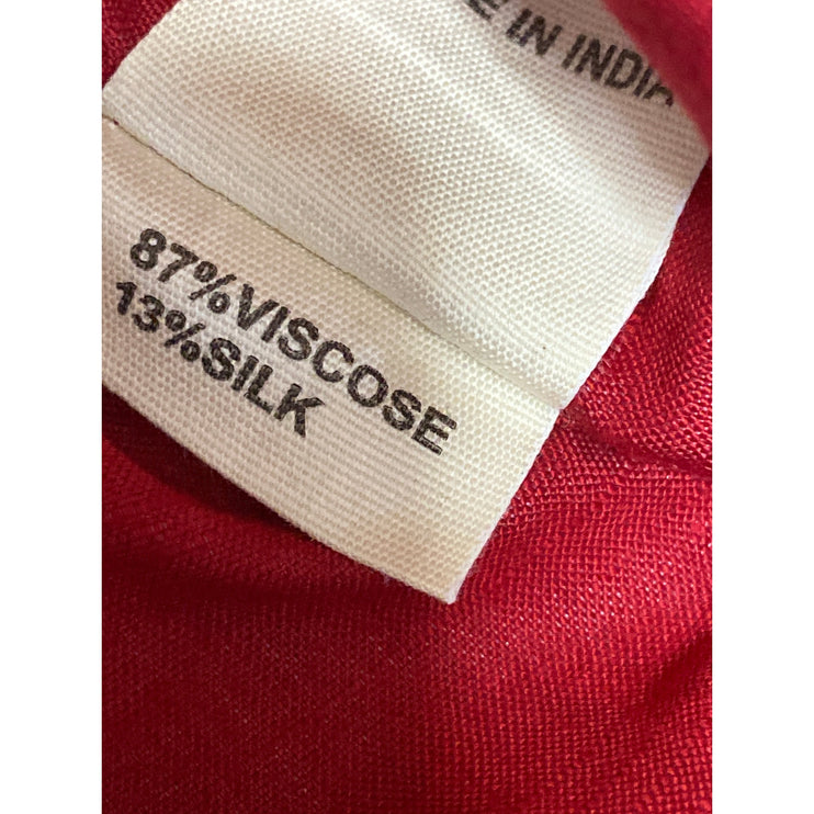 NEW Fabindia Womens Red Silk Button Long Sleeve Henley Shirt Blouse Top Size S