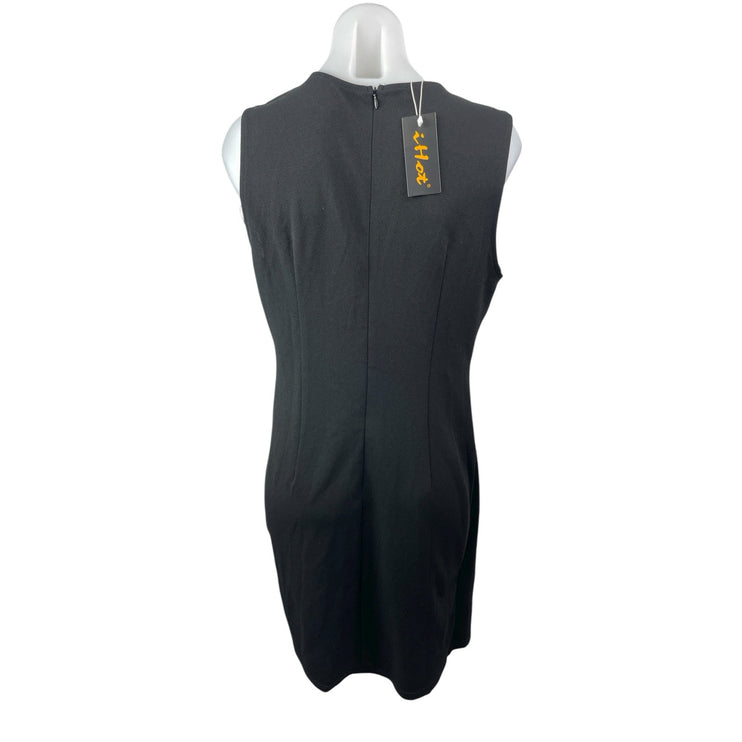 NEW iHot Women's Black Sleeveless Deep V Neck Tank Mini Sheath Dress Size L