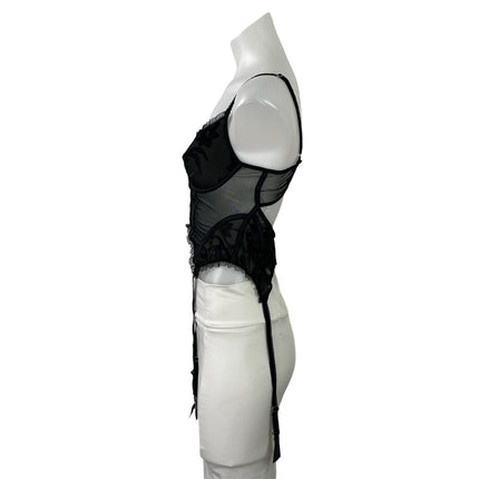 Tic Toc Women's Black Floral Lace Sleeveless Ruffle Straps Corset Top Size M
