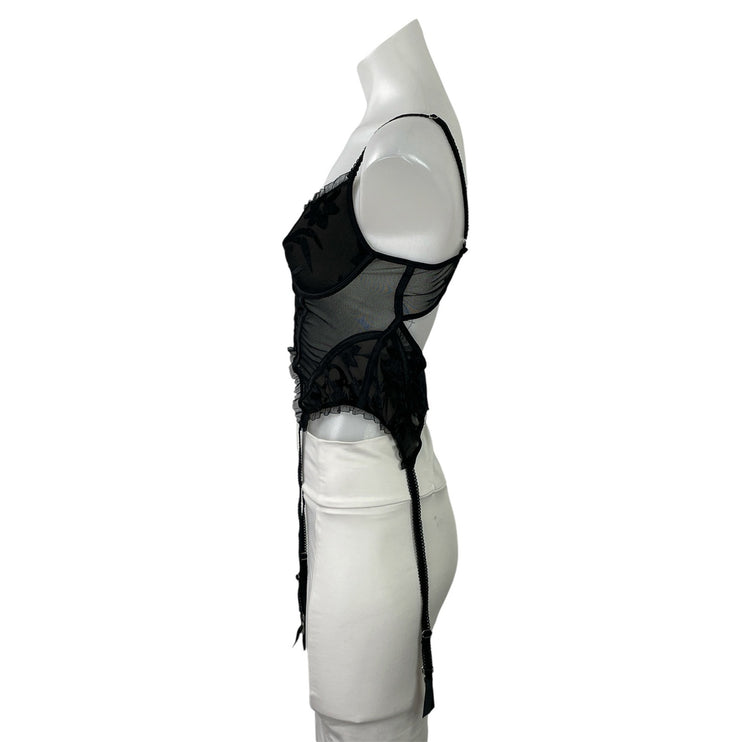 Tic Toc Women's Black Floral Lace Sleeveless Ruffle Straps Corset Top Size M