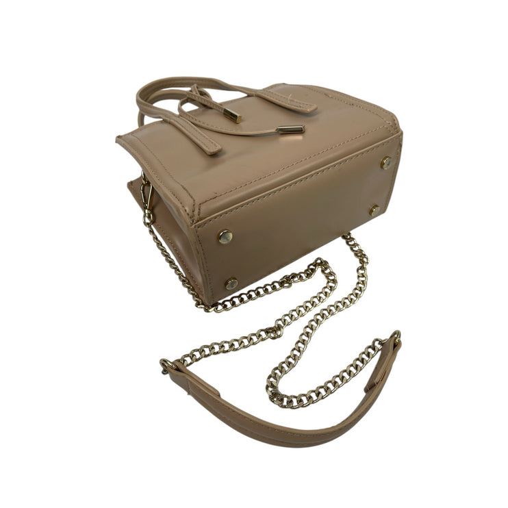 Zara Mini City Beige Faux Leather Vegan Chain Crossbody Bowling Satchel Bag