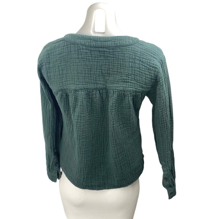 Madewell Lightspun Evert Green Gauze Long Sleeve Button Front Shirt Top Size XS