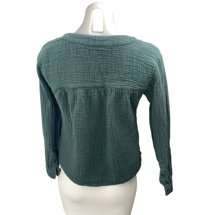 Madewell Lightspun Evert Green Gauze Long Sleeve Button Front Shirt Top Size XS