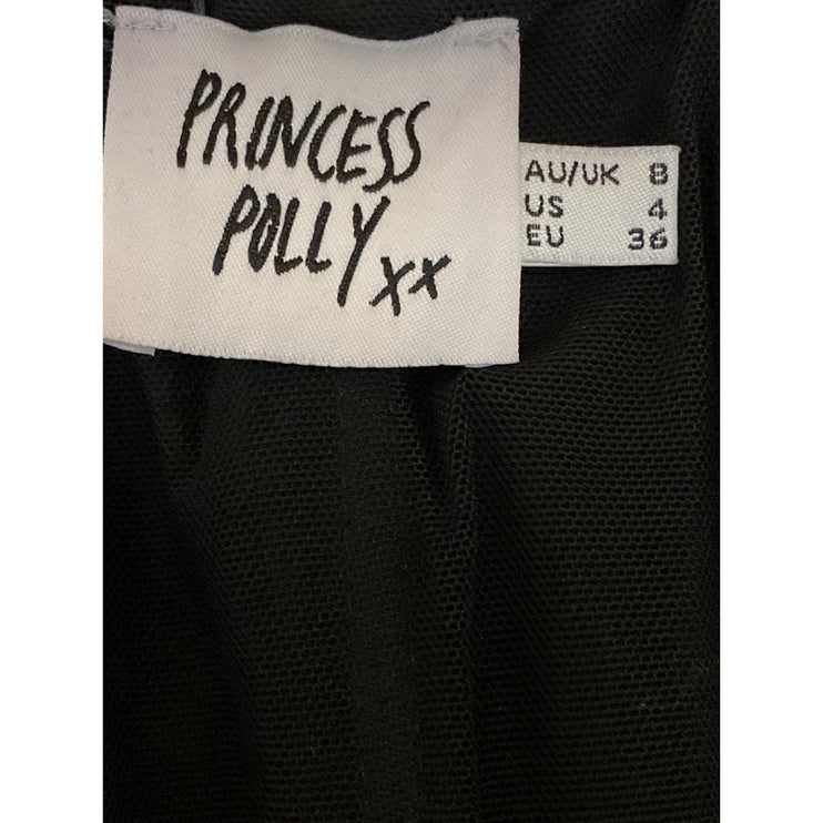 NEW Princess Polly Beverly Black Long Sleeve Mesh Square Neck Crop Top Size 4
