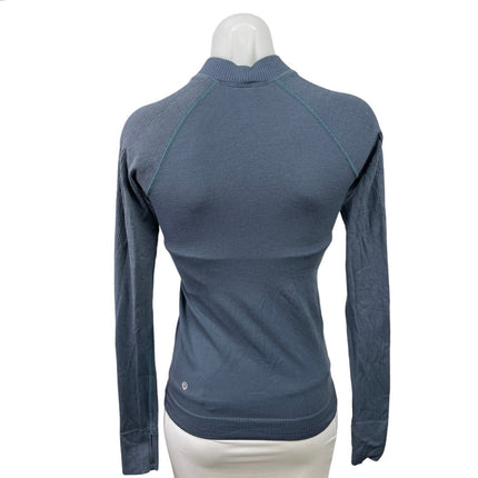 Lululemon Keep the Heat Thermal Blue Wool Long Sleeve Activewear Shirt Top Sz XS