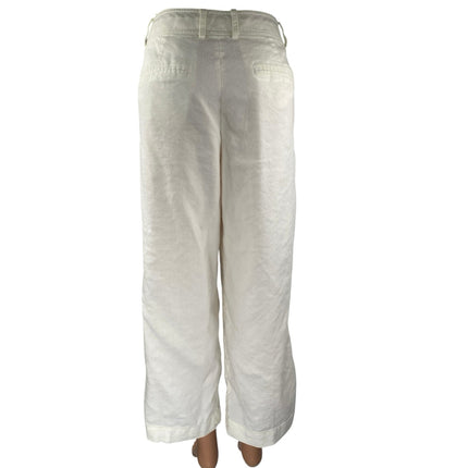 Club Monaco Women's White Linen High Waisted Wide Leg Palazzo Trousers Pants 34