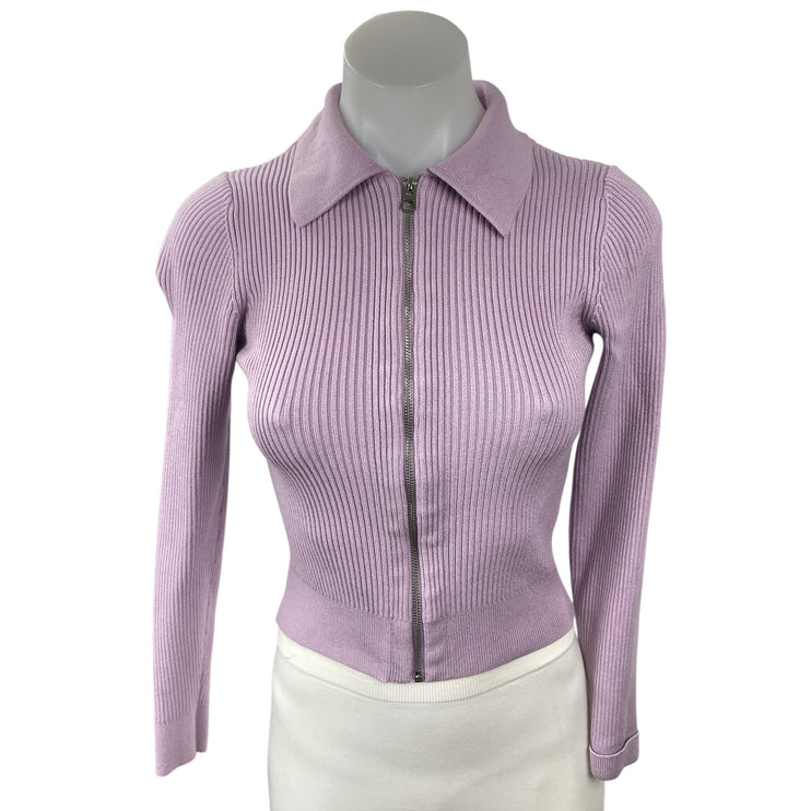 & Other Stories Women's Purple Lilac Ribbed Knit Long Sleeve Full Zip Sweater XS