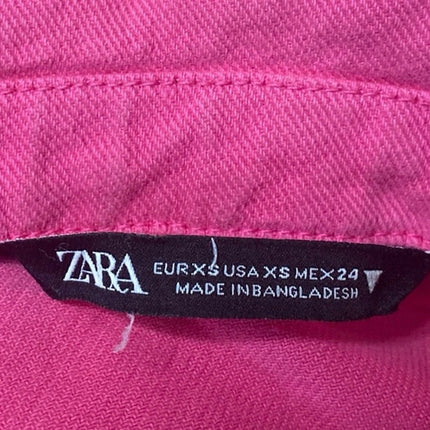 Zara Women's Pink Long Sleeve Button Down Cropped Denim Jean Jacket Size XS