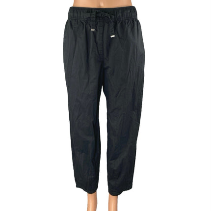 Zara Women's Black Drawstring High Waisted Straight Leg Cropped Pants Size M